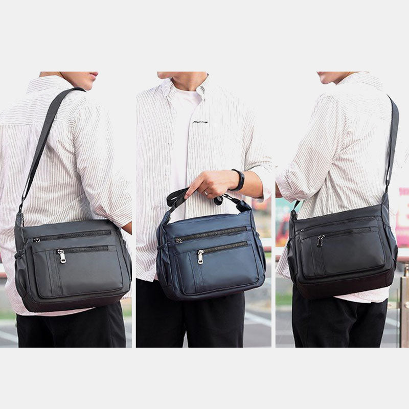 Crossbody-taske i nylon til mænd med flere lommer – rummelig skuldertaske med justerbar rem og rum med lynlås