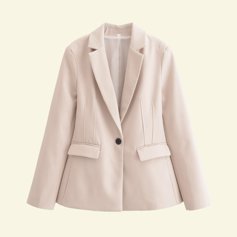 Women’s Tailored Single-Breasted Blazer with Notch Lapels and Flap Pockets – Elegant Satin Finish Jacket for Office and Evening Wear