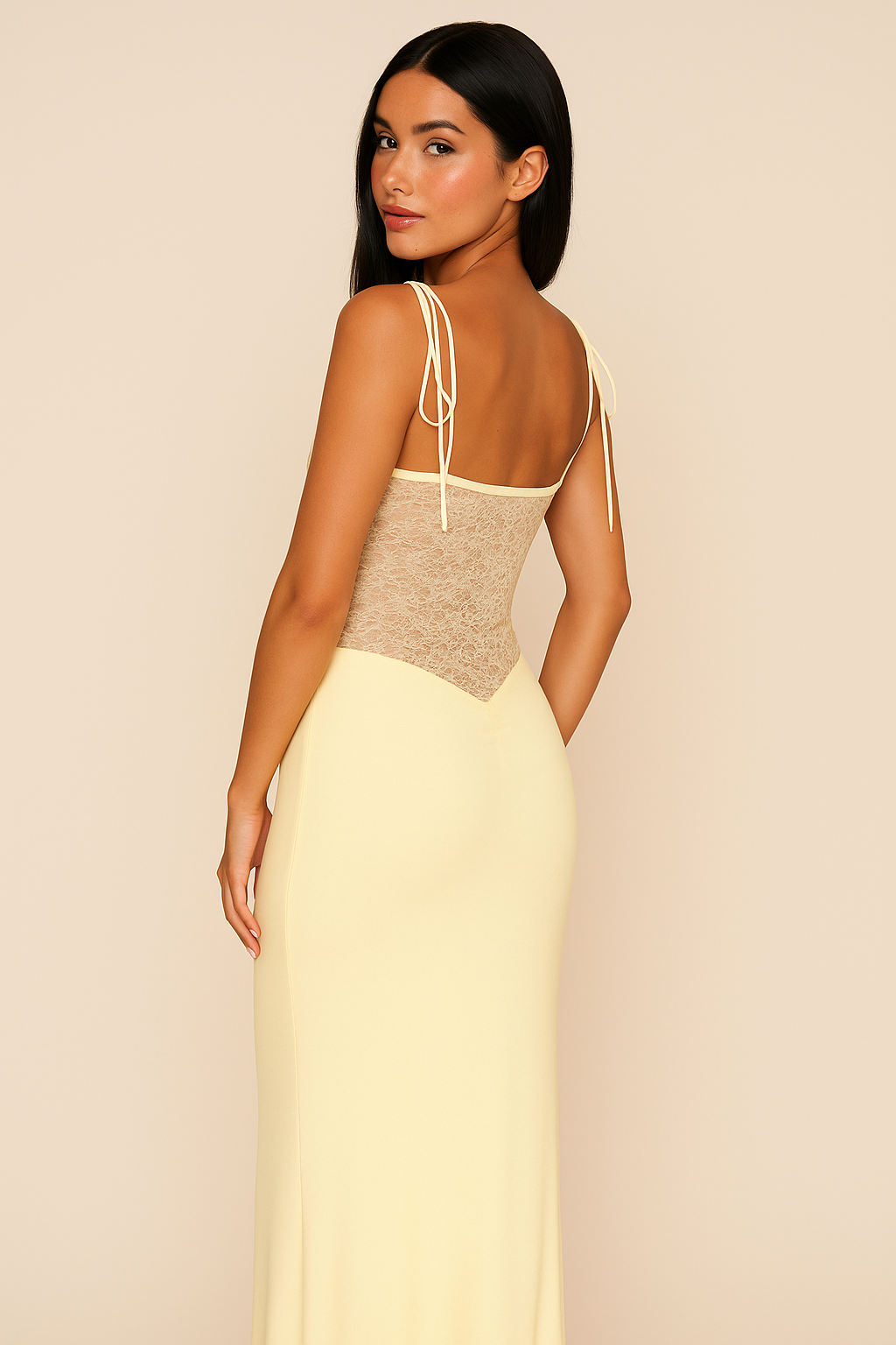 Women’s Lace Panel Maxi Dress Sleek Strap Silhouette