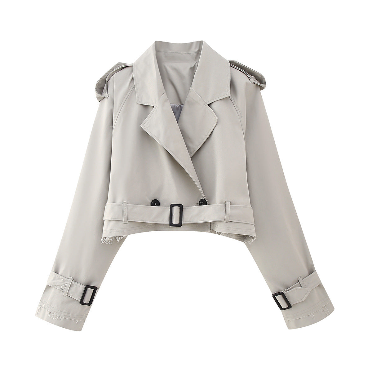 Damebælte Cropped Trench Coat – Struktureret overgangslag til by- og kontorbrug