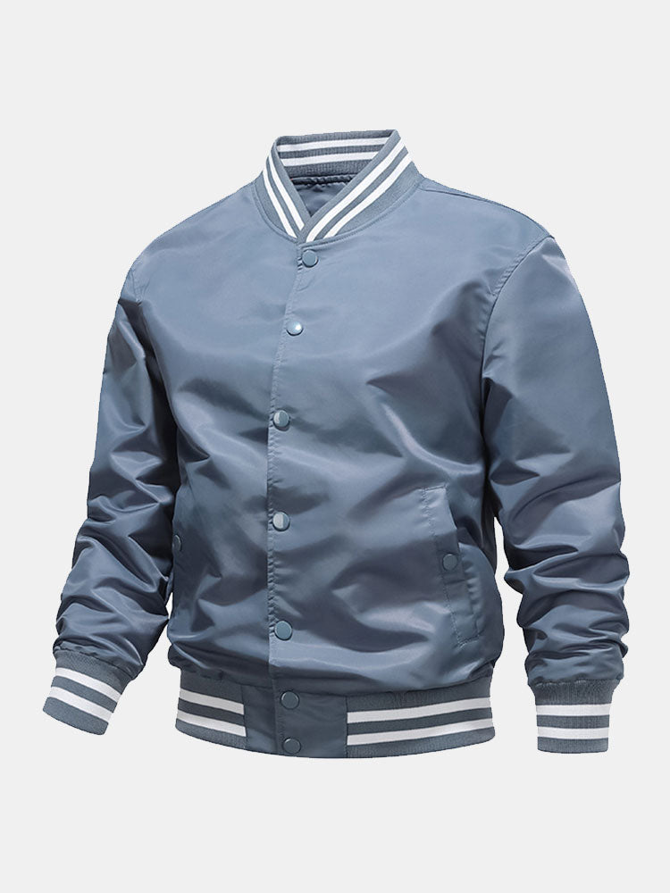 Blouson aviateur classique de baseball pour homme – Veste de style universitaire à boutons-pression, avec finitions côtelées rayées, pour le printemps et l’automne