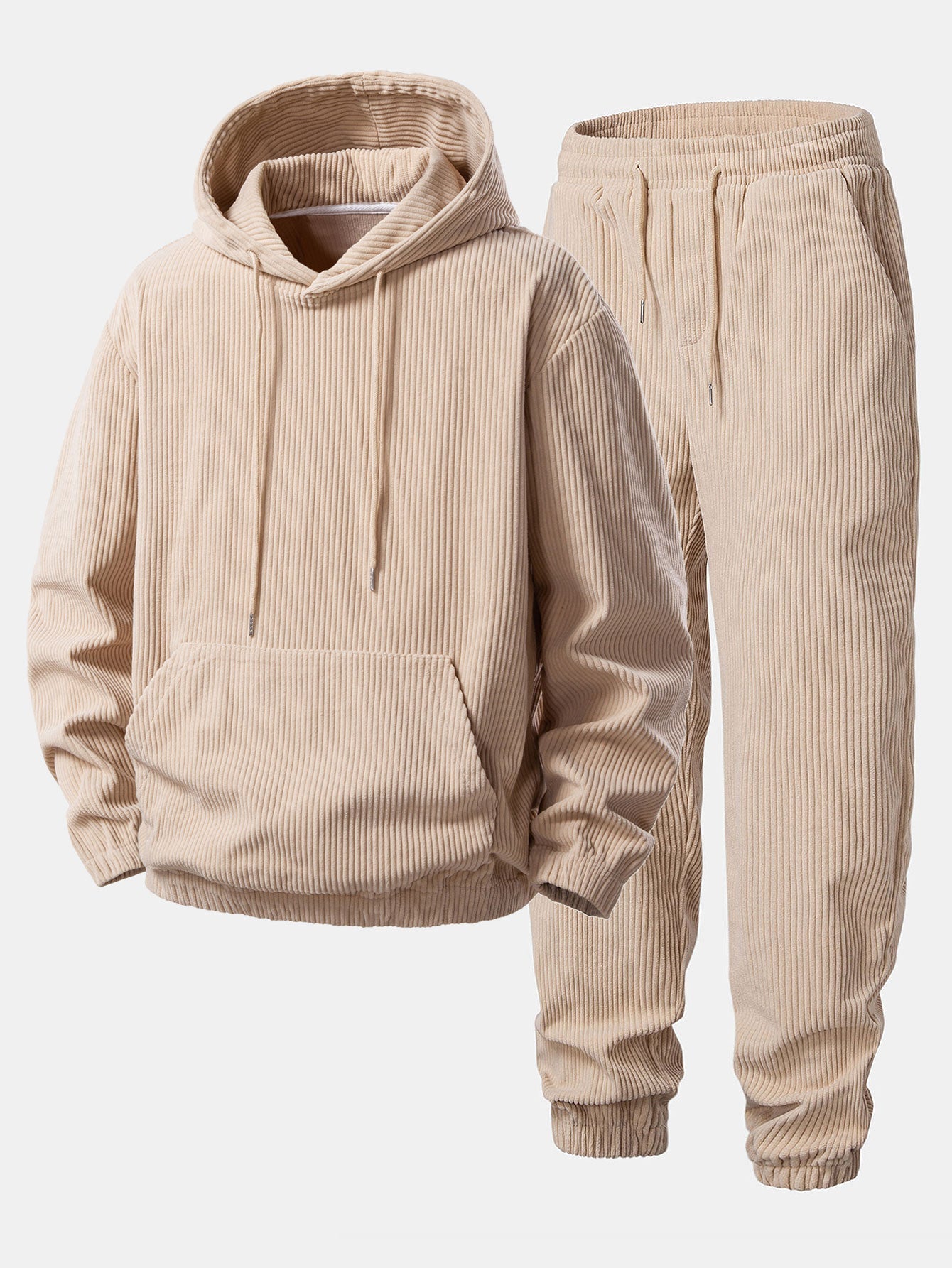 Men’s Ribbed Corduroy Tracksuit – Relaxed Hoodie and Tapered Joggers for Autumn Travel