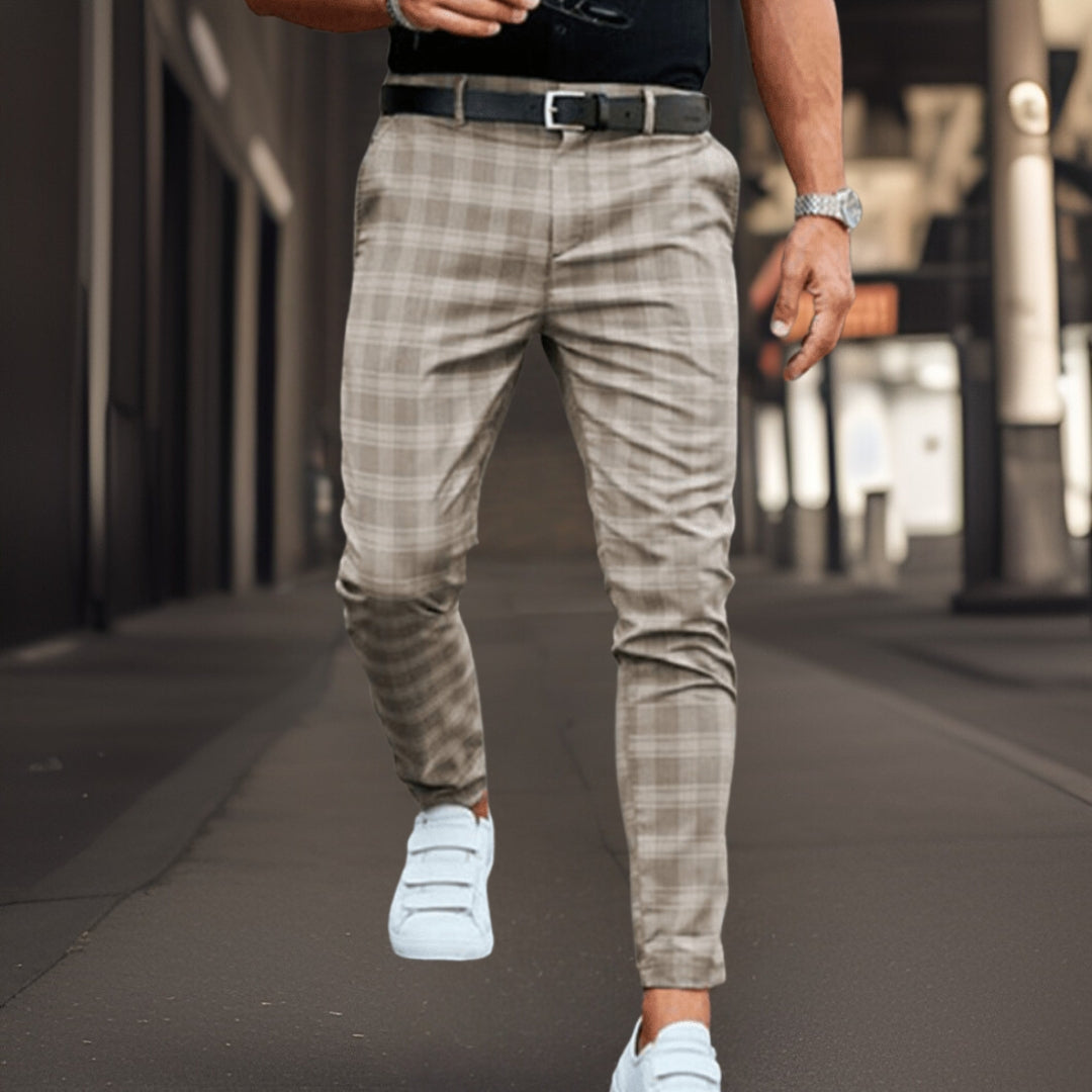Men’s Plaid Slim-Fit Chinos – Smart Casual Trousers for Everyday Wear