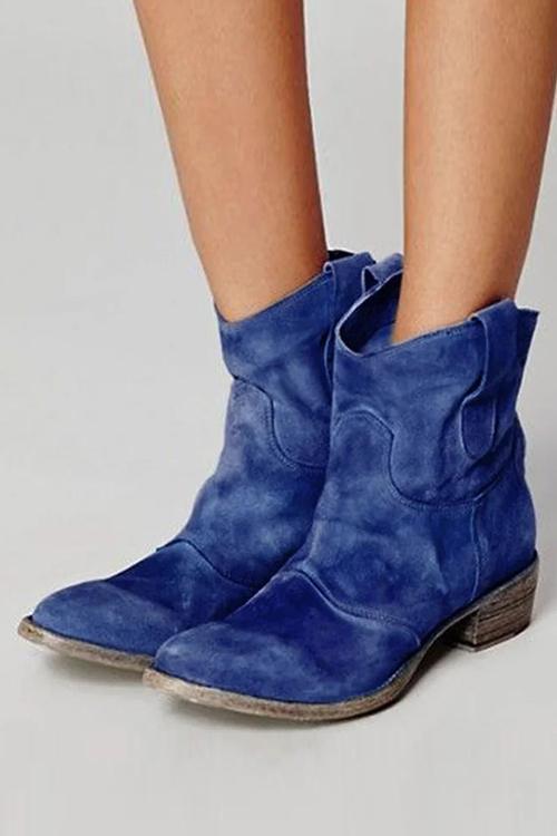 Damskie zamszowe botki kowbojskie za kostkę – vintage’owe buty na niskim obcasie, na jesienne podróże, weekendowe wyjścia, casualowe miejskie stylizacje i codzienne zestawy w stylu western