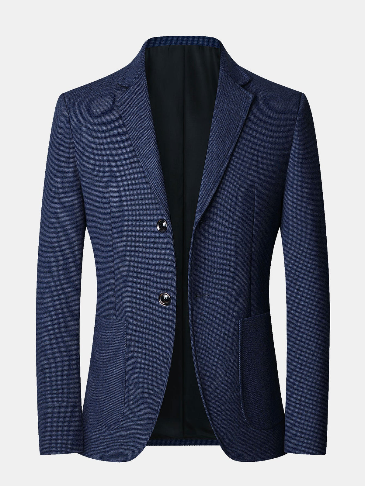 Men’s Fine Check Wool Look Blazer with Notched Lapels – Regular Fit Single-Breasted Jacket for Business and Smart Casual Wear