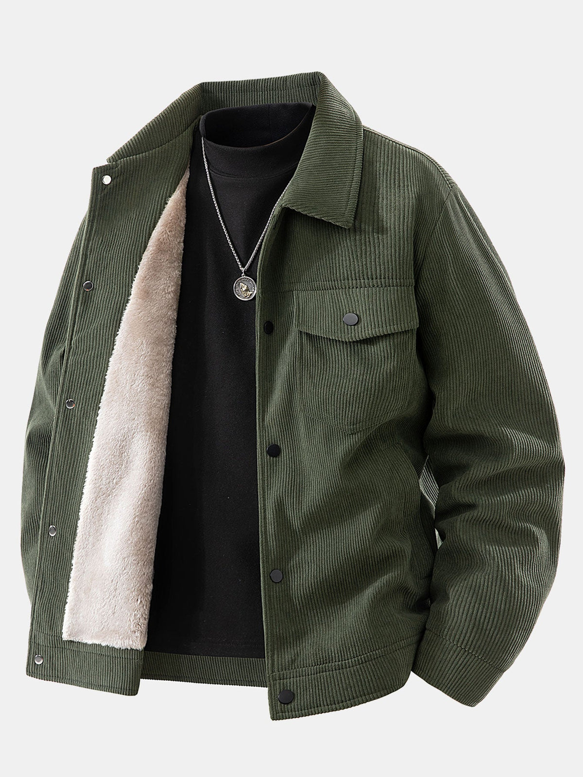 Veste camionneur en velours côtelé pour homme, doublée en polaire teddy, avec poches poitrine – Vêtement d’extérieur décontracté et chaud pour l’hiver