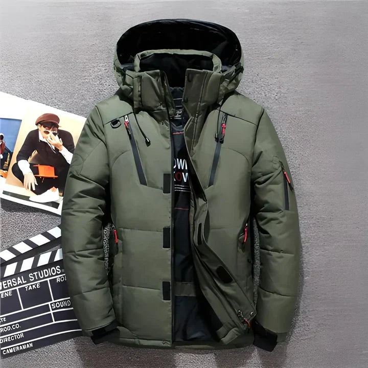 Men’s Hooded Down Winter Jacket – Water-Resistant Multi-Zip Outerwear for Outdoor and Everyday Cold-Weather Wear