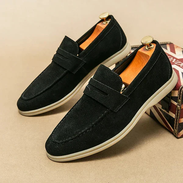 Herre penny loafers i ruskind-look – Komfortable slip-on sko til smart casual og formelt brug