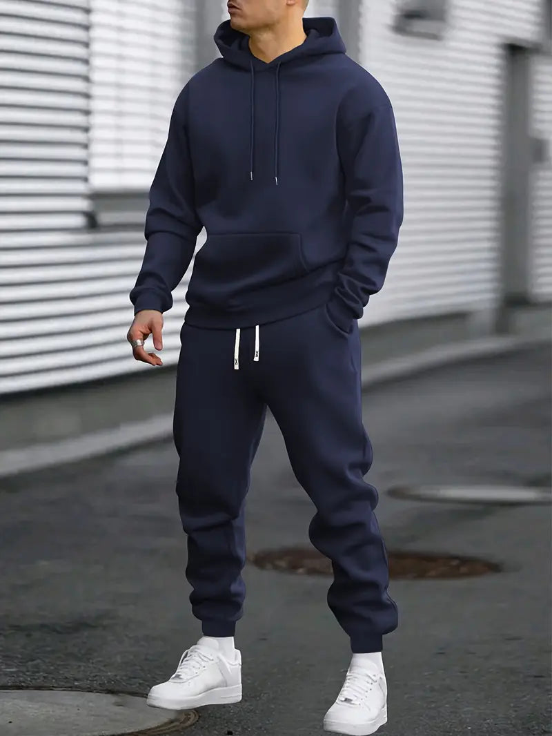 Conjunto de sudadera con capucha y pantalones jogger para hombre – chándal holgado de dos piezas para viajar y disfrutar del tiempo libre