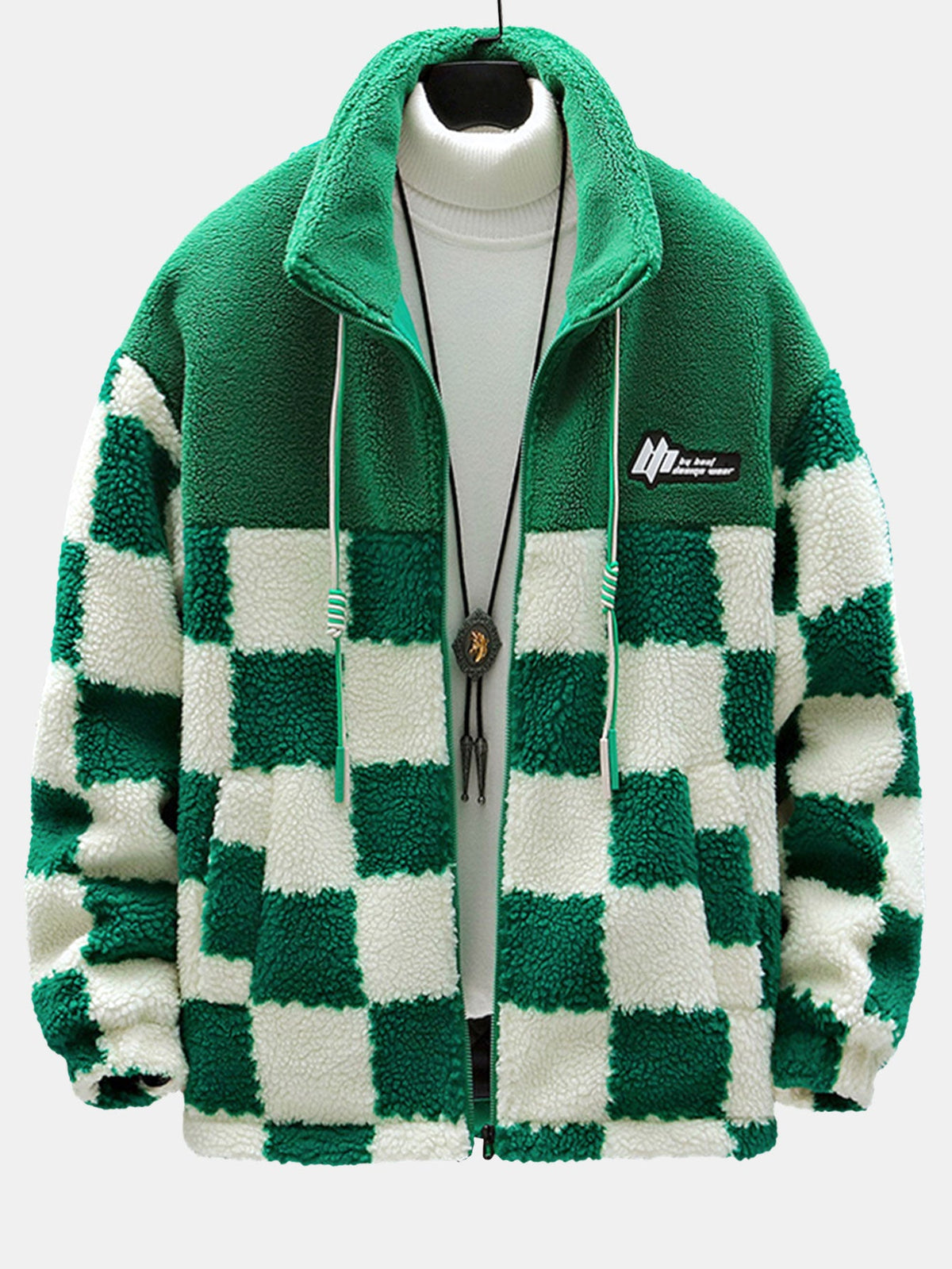 Men's Printed Teddy Fleece Jacket with High Collar – Soft Relaxed Fit Zip-Up Outerwear for Autumn and Winter