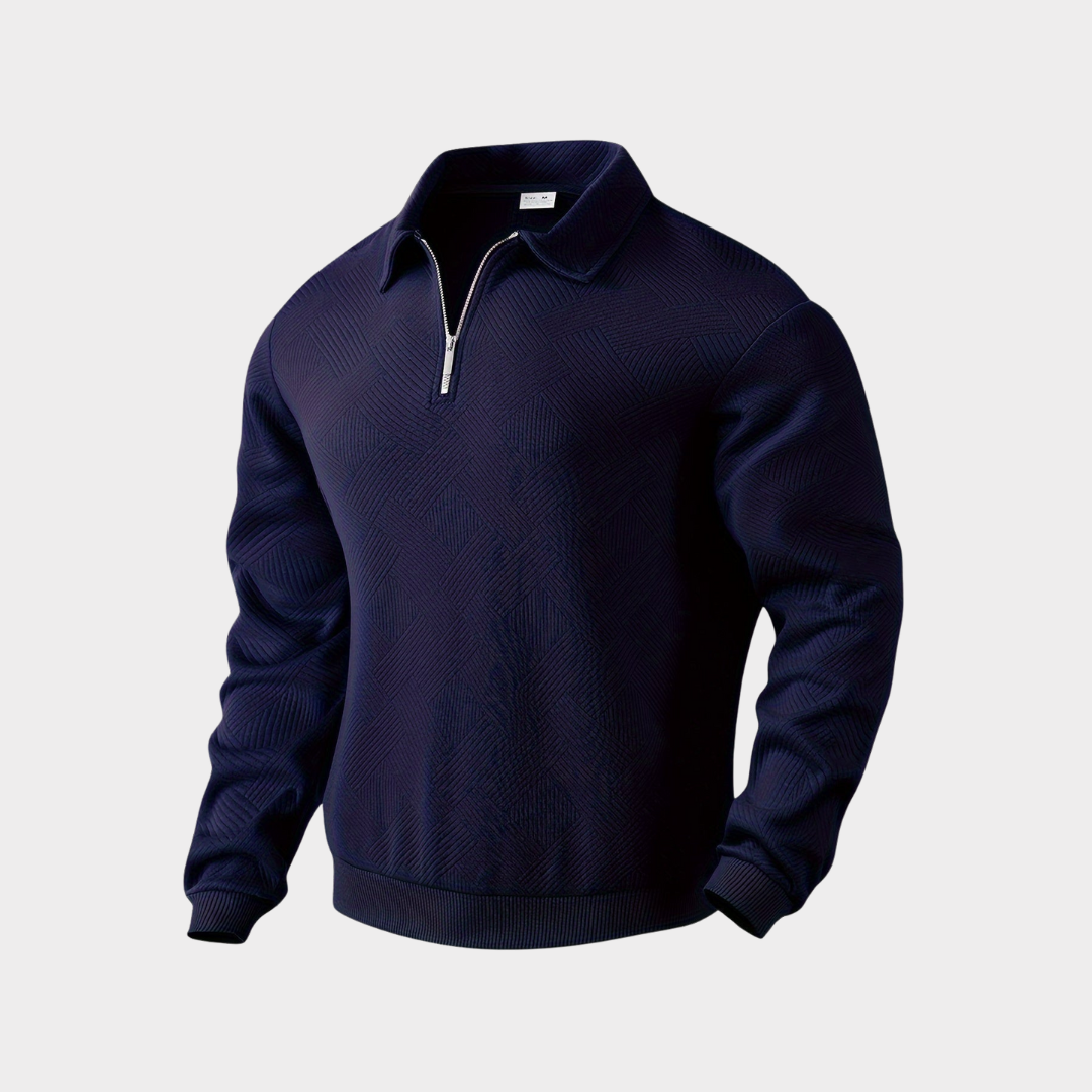 Men’s Textured Half-Zip Sweatshirt – Smart Casual Polo Style for Cooler Days