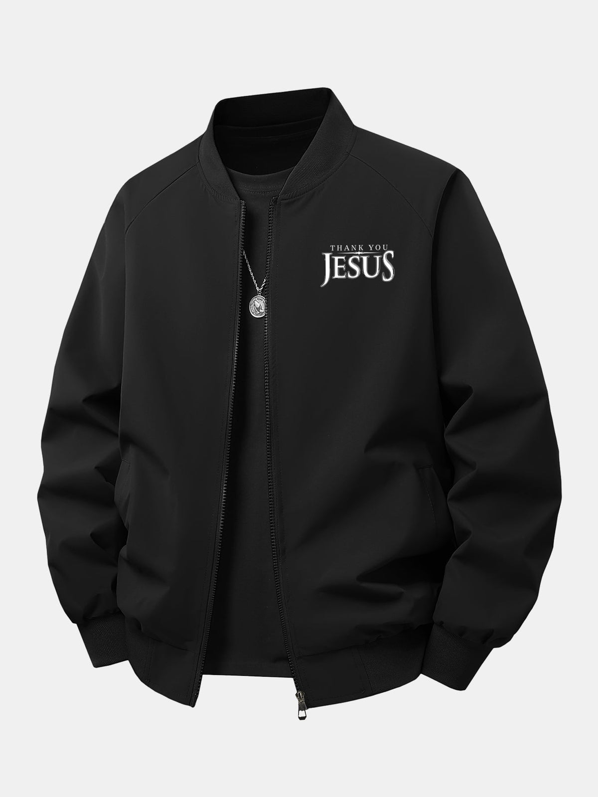 Bomberjakke med print til mænd i afslappet pasform, klassisk streetwearjakke med lynlås og ribkanter, til efterår og forår