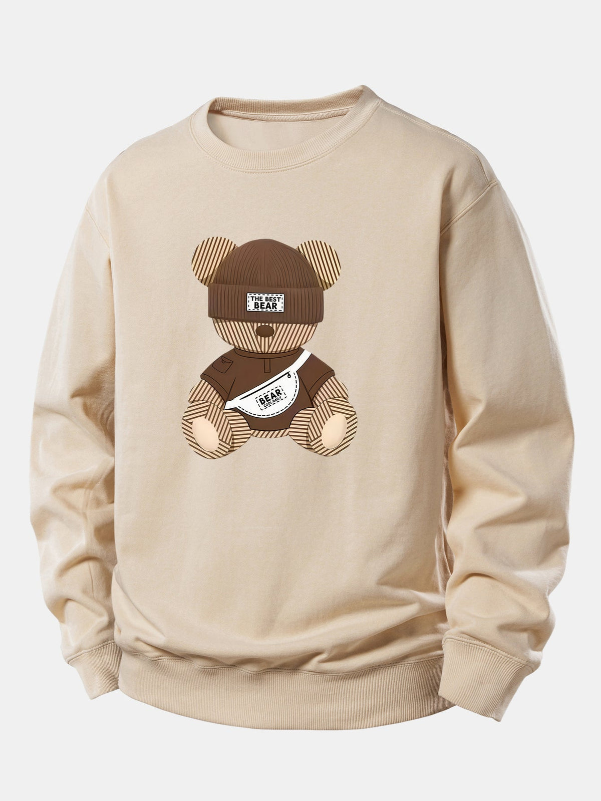 Sweatshirt aus Baumwollmischgewebe mit Teddybär-Motiv für Herren – Relaxed Fit, lässiger Pullover mit Rundhalsausschnitt für den Herbstalltag