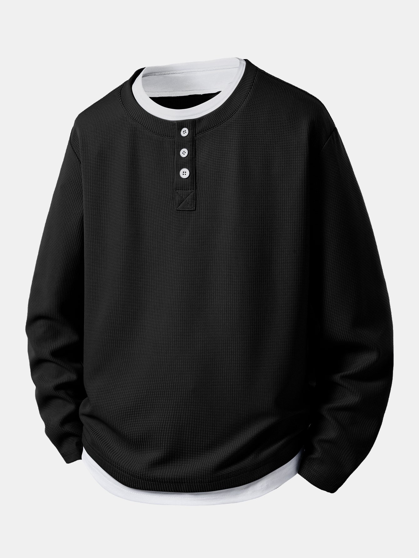 Men’s Henley Waffle T-Shirt with Built-In Layer – Textured Long-Sleeve Everyday Top