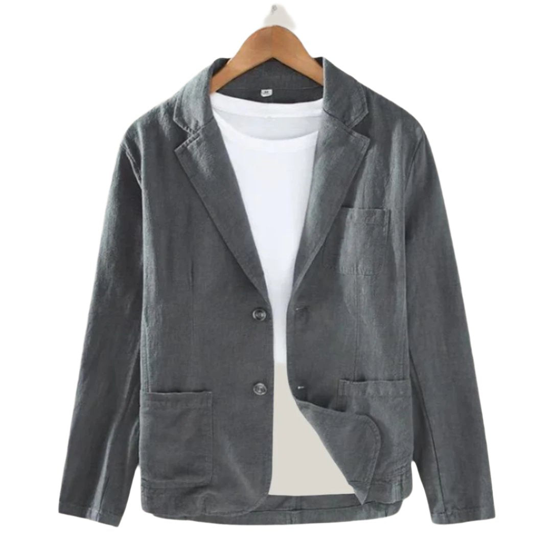 Americana informal para hombre con solapas de muesca y bolsillos de parche – Chaqueta holgada con textura para el verano y ocasiones informales elegantes