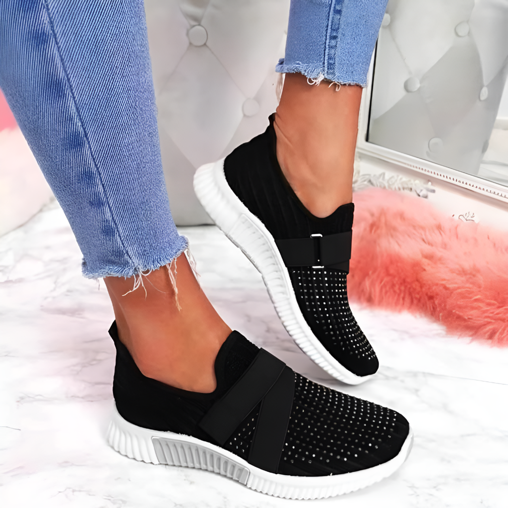 Dámské pletené slip-on tenisky s elastickým páskem, lehké a pohodlné boty