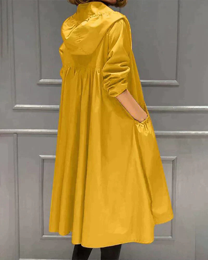 Imperméable long à capuche pour femme - manteau léger déperlant pour les voyages, la marche et le quotidien à la mi-saison