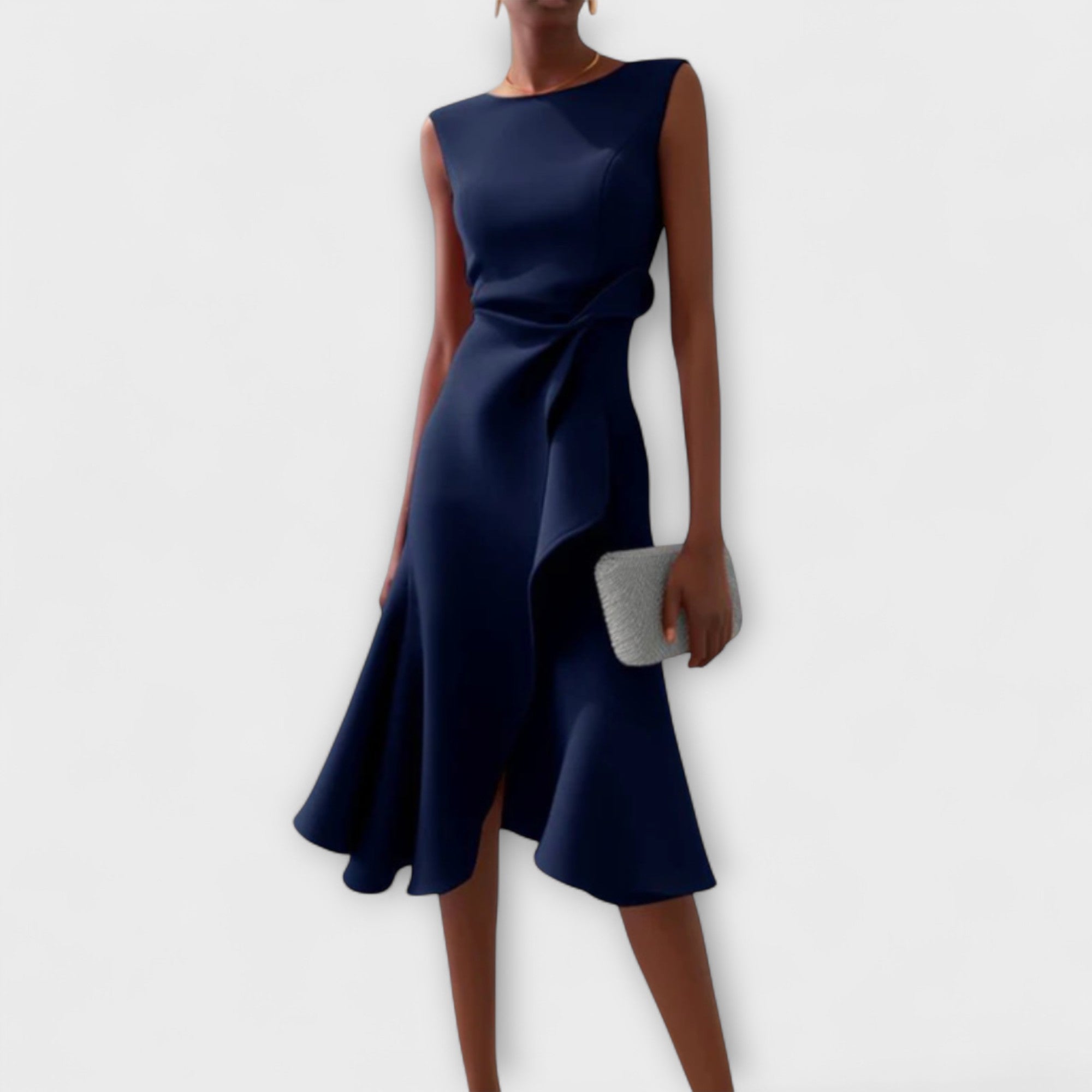 Women’s Sleeveless Midi Dress Asymmetric Draped Evening Style