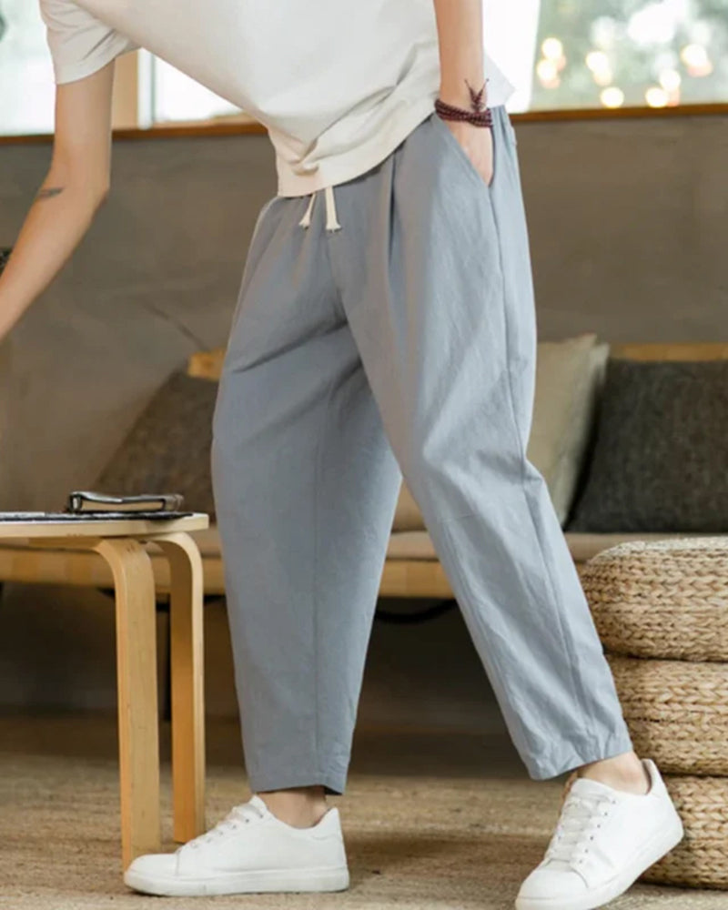 Men’s Relaxed Drawstring Tapered Cotton Trousers