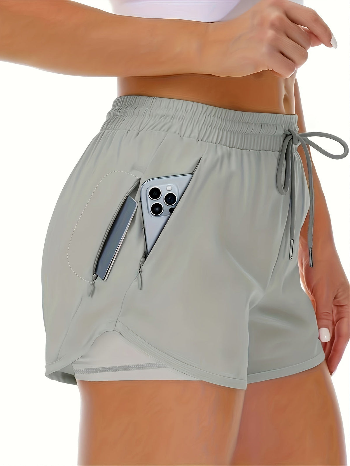 2-in-1-hardloopshorts voor dames – Lichtgewicht laagjesstijl voor fitness met ritszakken