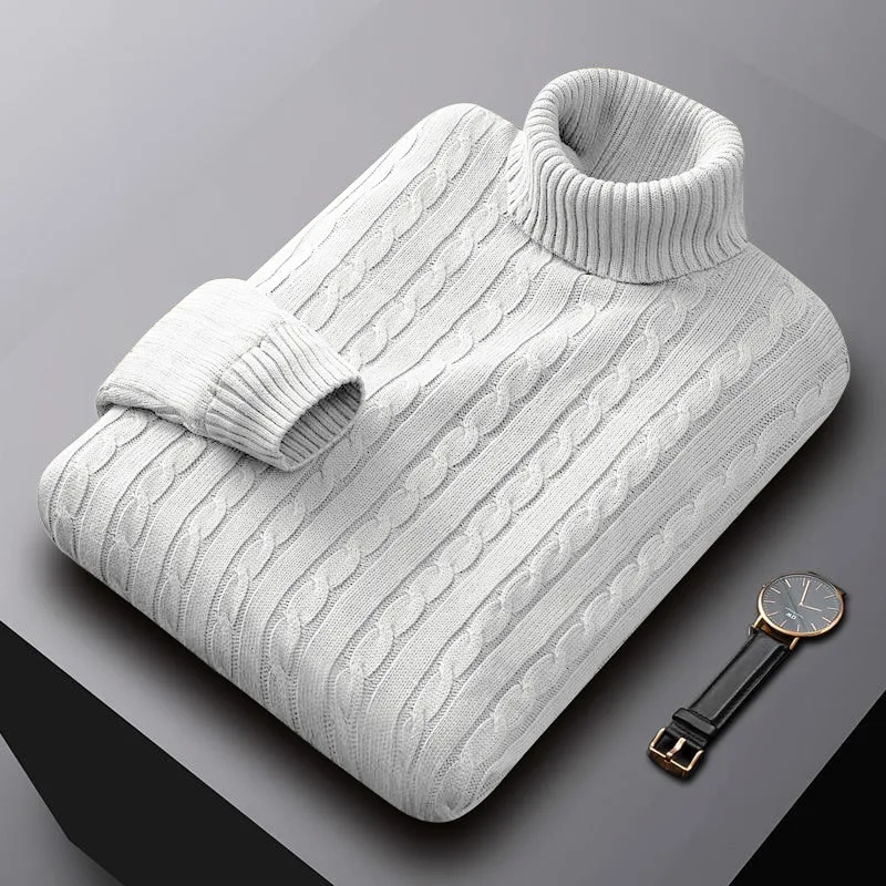 Camisola de gola alta de malha entrançada para homem – Camada quente e texturada para um estilo casual elegante no outono e no inverno