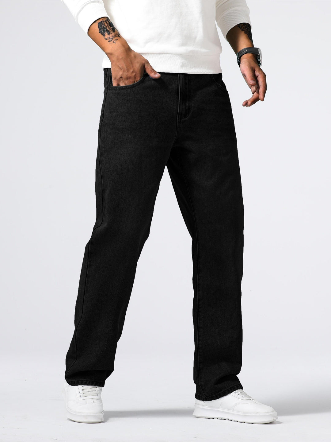 Jeans da uomo in denim, gamba dritta, lavaggio blu, vestibilità quotidiana