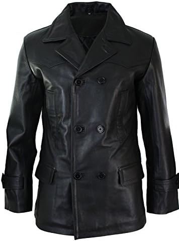 Ανδρικό σταυρωτό peacoat από γνήσιο δέρμα - κλασικό χειμερινό μπουφάν μήκους 3/4 με πέτο και tailored γραμμή για business casual εμφανίσεις, γραφείο, ταξίδια, βραδινό ντύσιμο και εκλεπτυσμένο urban styling