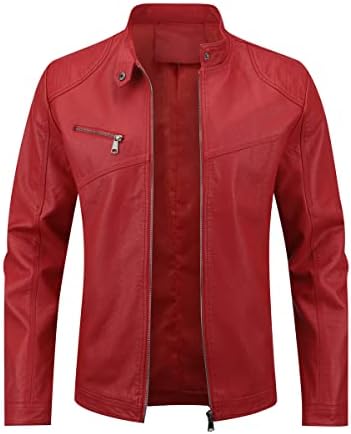 Men’s Sleek Faux-Leather Biker Jacket – Minimal Stand-Collar Zip-Up Moto Layer with Chest Pocket and Clean Panelled Finish for Autumn Travel Weekend Casual Evenings Commuting and Everyday Urban Styling