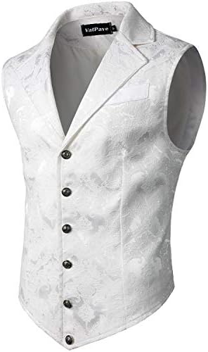 Vestă formală jacquard pentru bărbați - vestă croită ornamentată, cu un singur rând de nasturi și guler cu rever, pentru nunți, petreceri, evenimente de seară, stil steampunk și ținute elegante pentru ocazii speciale