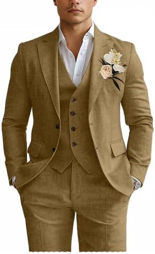 Men’s Linen-Blend Three-Piece Suit – Slim Wedding Tailoring for Summer Events