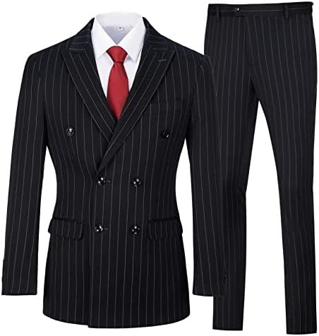 Men’s Double-Breasted Pinstripe Three-Piece Suit – Tailored Formal Set for Weddings and Business