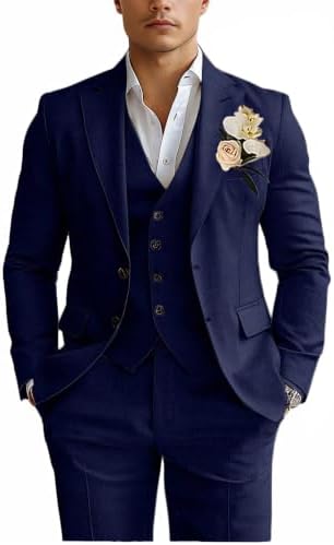 Men’s Linen-Blend Three-Piece Suit – Slim Wedding Tailoring for Summer Events