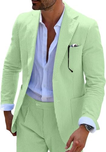 Men’s Seersucker Suit Set – Lightweight Slim Tailoring for Summer Weddings and Formal Events