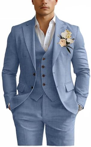 Men’s Linen-Blend Three-Piece Suit – Slim Wedding Tailoring for Summer Events