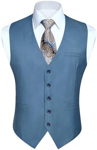 Chaleco formal liso para hombre con cuello en V y bolsillos de ribete - Chaleco de traje clásico con botones para bodas y vestimenta de negocios