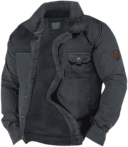 Jachetă de iarnă pentru bărbați, căptușită cu fleece - strat utilitar cu guler Sherpa și buzunare multiple, pentru călătorii în aer liber, ținute casual de weekend și stil de zi cu zi pe vreme rece