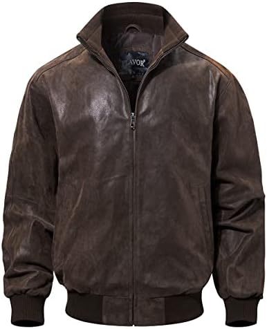 Bomber uomo in vera pelle - Capo casual con collo alto a coste, per viaggi autunnali, weekend e abbigliamento smart casual