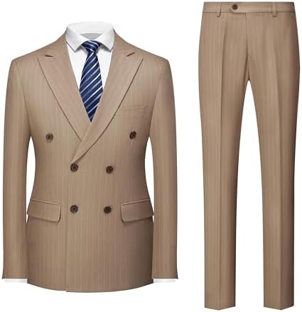Men’s Double-Breasted Pinstripe Suit Set – Slim Formal Tailoring for Business and Weddings