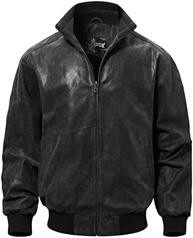 Bomber uomo in vera pelle - Capo casual con collo alto a coste, per viaggi autunnali, weekend e abbigliamento smart casual