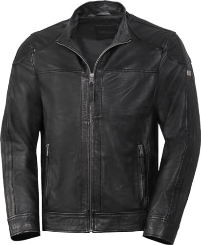 Giacca da biker uomo in vera pelle Nappa - Capo di mezza stagione dalla vestibilità regolare, morbido come il burro, con collo alto stretto, tasche con zip e cuciture effetto vissuto, per viaggi autunnali, weekend smart casual e uso quotidiano in città