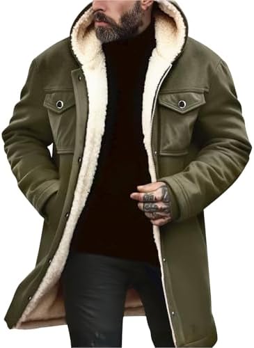 Men’s Fleece-Lined Hooded Winter Coat with Flap Pockets – Longline Casual Outerwear for Cold-Weather Layering