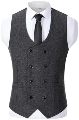 Men’s Double-Breasted Wool Tweed Waistcoat with V-Neck – Vintage Tailored Suit Vest for Weddings and Groomsmen