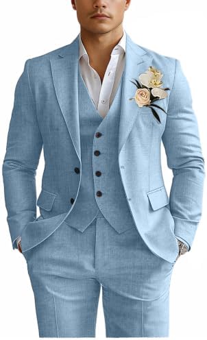Men’s Linen-Blend Three-Piece Suit – Slim Wedding Tailoring for Summer Events