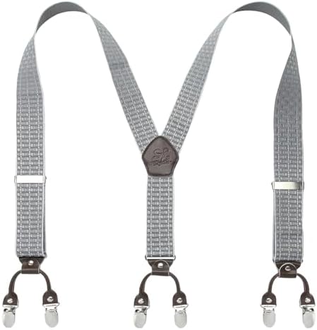 Men’s Checked Y-Back Braces – Adjustable Six-Clip Suspenders for Smart and Formal Styling