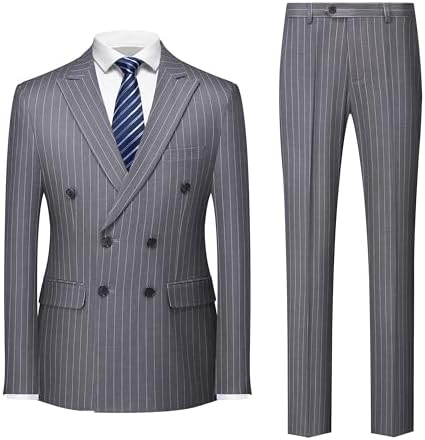 Men’s Double-Breasted Pinstripe Suit Set – Slim Formal Tailoring for Business and Weddings