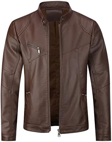 Men’s Sleek Faux-Leather Biker Jacket – Minimal Stand-Collar Zip-Up Moto Layer with Chest Pocket and Clean Panelled Finish for Autumn Travel Weekend Casual Evenings Commuting and Everyday Urban Styling