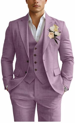 Men’s Linen-Blend Three-Piece Suit – Slim Wedding Tailoring for Summer Events