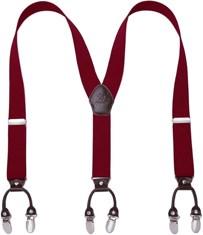 Men’s Checked Y-Back Braces – Adjustable Six-Clip Suspenders for Smart and Formal Styling