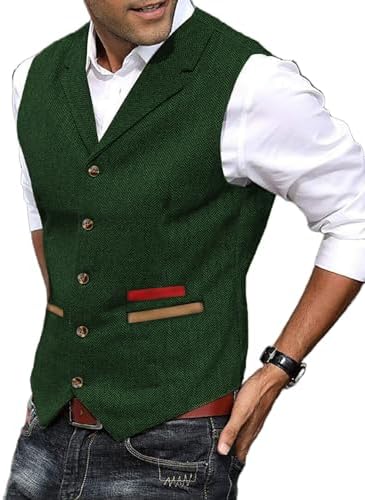 Men’s Textured Tweed Waistcoat with Notched Lapels – Vintage Button-Front Gilet for Weddings and Smart Casual Dressing