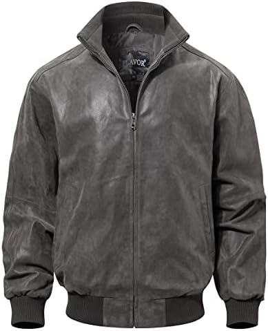 Bomber uomo in vera pelle - Capo casual con collo alto a coste, per viaggi autunnali, weekend e abbigliamento smart casual